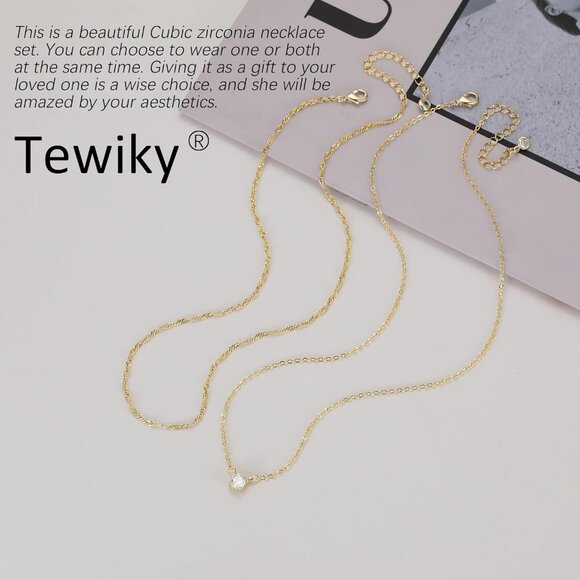 Dainty 14K Gold Plated CZ Necklace for Women - Simple Trendy Jewelry Gift - Picture 6 of 9